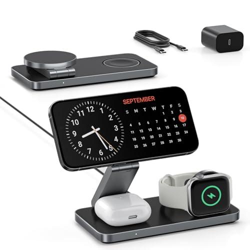 KEEPRO ワイヤレス充電器 3in1 折り畳み式 Magsafe充電器 同時に3つのデバイス充電...