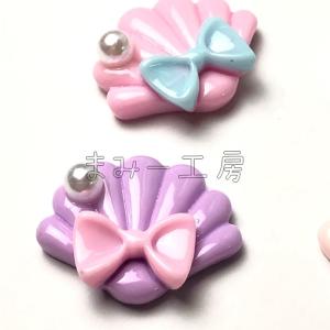 アクリルカボション　パール付き　シェル　30*24ミリ　1個　貝殻