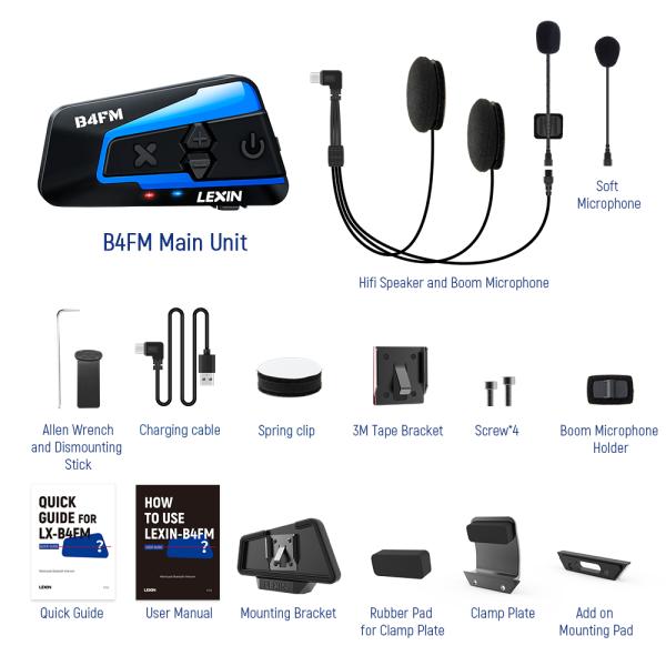 インターコム バイクインカム Bluetooth5.0 10人同時通話 防水 Lexin B4FM-...