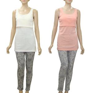 【春夏 マタニティ ハウス授乳ウエア】タンクトップ（授乳機能付）＆エスニックプリントレギンスセット☆春 夏授乳ハウスウエア/