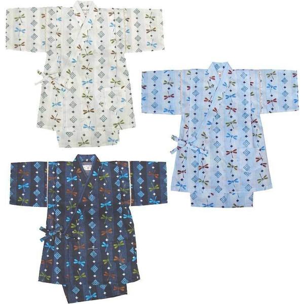 【縞とんぼ】日本製 本格仕様 超清涼素材 こども（子供） 甚平上下２点セット 120・130cm対応...