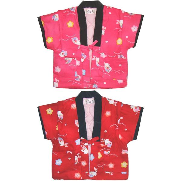 【ベビー・子供用はんてん】別珍衿 奴はんてん（花うさぎ柄）中綿入りあったか 奴はんてん・日本製（80...