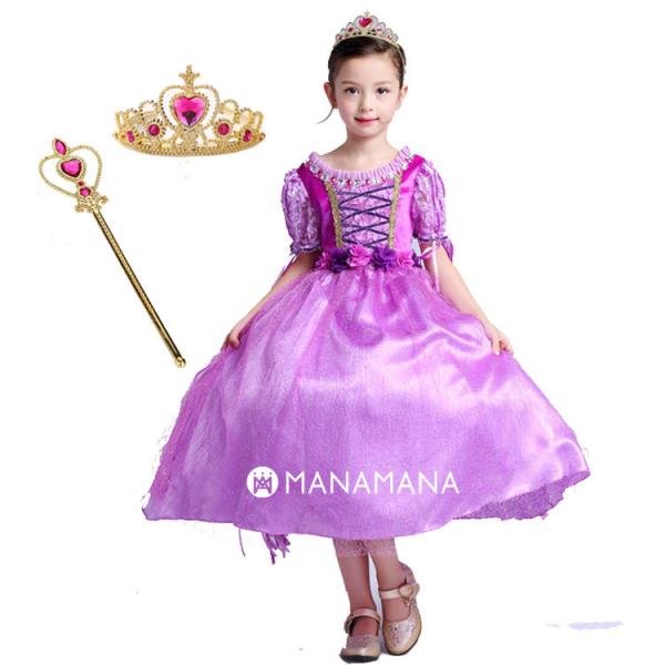 搭の上のラプンツェル ドレス 子供 用 キッズ ハロウィン コスプレ 女の子 衣装 コスチューム テ...