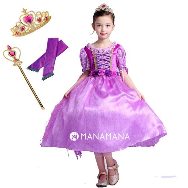 ラプンツェル ドレス 子供 用 キッズ プリンセス ハロウィン コスプレ 女の子 衣装 コスチューム...