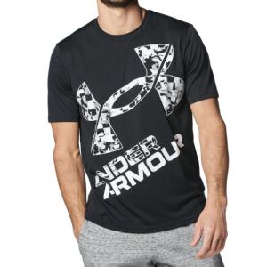 UAテック XLロゴ ショートスリーブTシャツ [1384796-001] ブラック×ホワイト メンズ Lサイズ｜manabespo