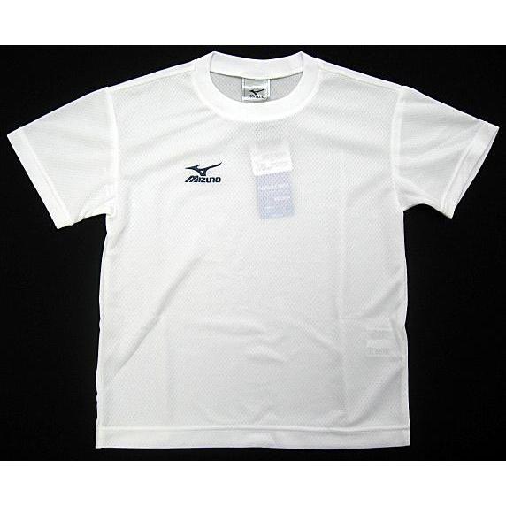 ミズノ [ジュニア用ワンポイント半袖Tシャツ] A35TF-21674 ホワイト×刺繍ネイビー 14...
