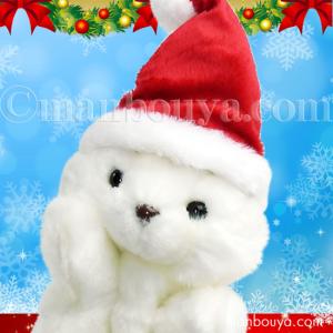 クリスマス ぬいぐるみ うさぎ 動物 ハンドパペット キュート販売 CUTE ウサギ ホワイト サンタ帽子｜manbouya