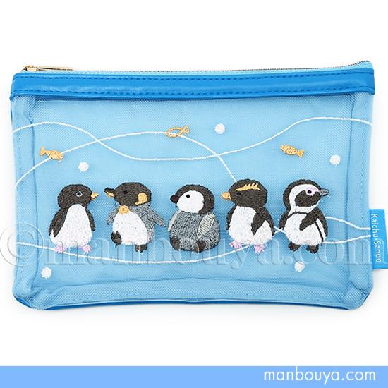 ペンギン グッズ 雑貨 かわいい ポーチ バッグ 刺繍 小物入れ 海中散歩 ぽちゃまるポーチ ブルー...