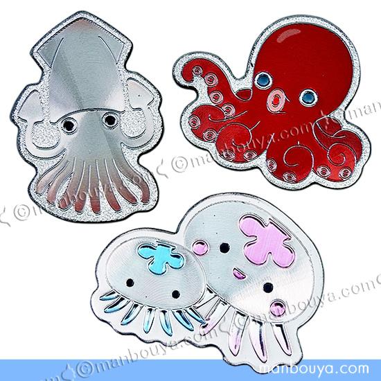 海の生き物 マグネット 雑貨 魚 エッチングダイカットマグネット タコ イカ クラゲ親子 単品 メー...