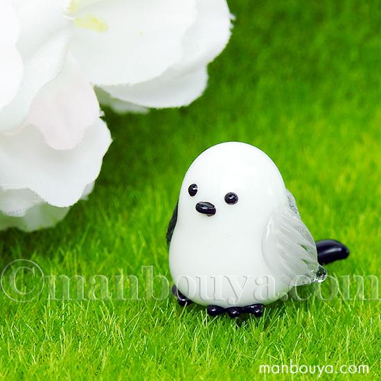 シマエナガ グッズ ガラス細工 ミニチュア 置物 かわいい 小鳥 雑貨 しまえなが M グレー ビブ...