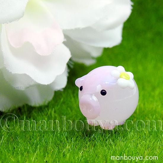動物 ブタ ガラス細工 ミニチュア 置物 雑貨 かわいい 花ぶた ピンク S ビブロ  メール便発送...