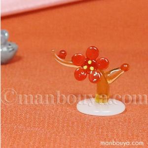 ミニチュア ガラス細工 梅 花 飾り フォーカート 紅梅 スタンド レッド