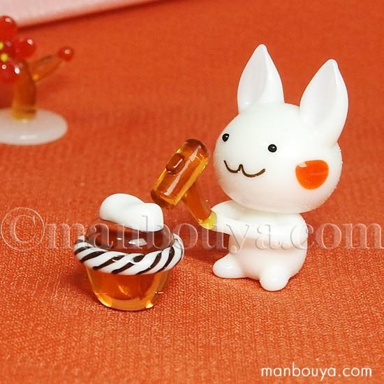 ガラス細工 正月 うさぎ 飾り グラススクエア ウサギ 餅つき メール便発送可