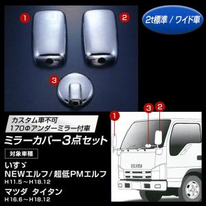 ミラーカバー3点セット いすゞ NEWエルフ・超低PMエルフ | マツダ タイタン 2t標準/ワイド車 170Φアンダーミラー付車｜mandeichi