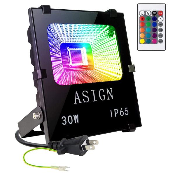 LED投光器 RGB 30W フラッドライト 16色 4モード ガーデンライト リモコン付き 防水仕...