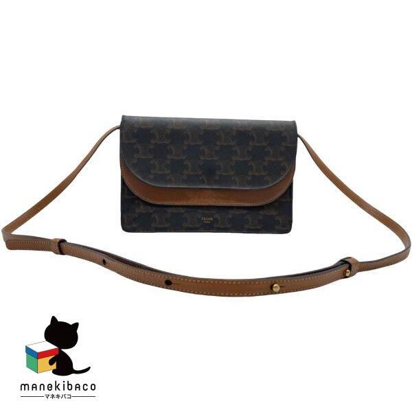 セリーヌ CELINE  ポシェット トリオンフ 黒 茶 コンパクト ショルダーバッグ カードケース...