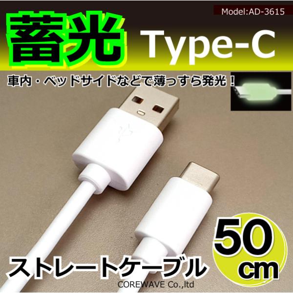 Type-Cケーブル 蓄光コネクタ 50cm 高速充電 データ転送 タイプC スマホ ゲーム機など ...