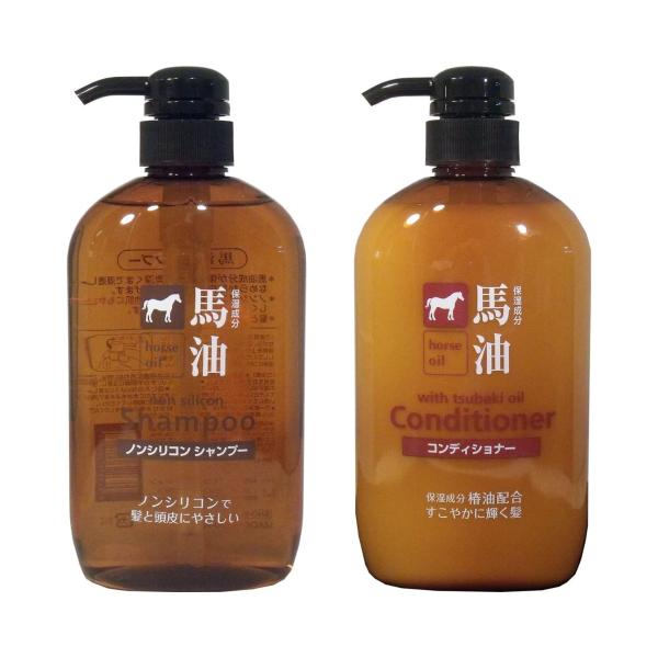 熊野油脂 馬油 シャンプー コンディショナー セット 各600ml ノンシリコン 弱酸性 保湿 ダメ...