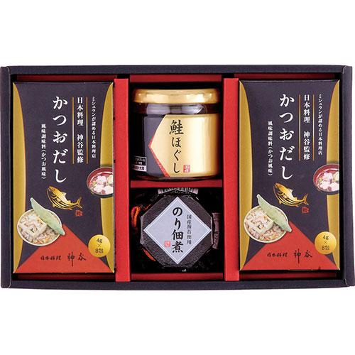 海の恵詰合せ 日本料理神谷監修かつおだし(4g×8袋)×2、のり佃煮(80g)・鮭ほぐし(50g)×...
