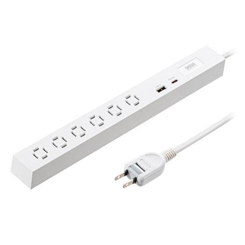 サンワサプライ スリムタップ AC6個口 A1+C1 PD33W 3m ホワイト TAP-SLIM6...