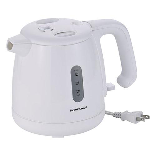 ホームスワン 電気ケトル0.8L ホワイト 〔22.5×15.5×17cm〕 転倒漏れ防止機能付き ...