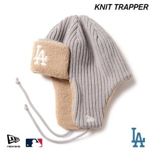 ニューエラ LA ニット帽 ビーニー NEWERA ニット トラッパー リブニット ロサンゼルス・ドジャース  イヤーフラップ グレー ボア 15119645
