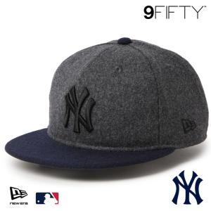 ニューエラ NY キャップ 9FIFTY レザーストラップ NEWERA MLB Wool Melton ウールメルトン ニューヨーク・ヤンキース グレー/ネイビー 15136997
