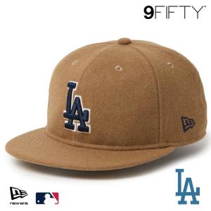 ニューエラ LA キャップ 9FIFTY レザーストラップ NEWERA MLB Wool Melton ウールメルトン ロサンゼルス・ドジャース ベージュ 15136999