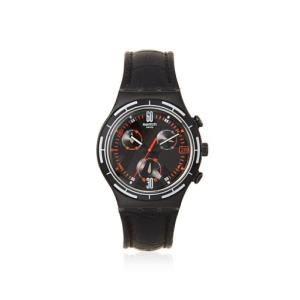 腕時計 スウォッチ メンズ YCB4023 Swatch Men's YCB4023 Black Leather Watch｜maniacs-shop