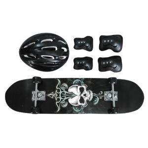 ヘルメット スケボー スケートボード 3108 Black Skull Design Youth Skateboard Combo Pack with Bo｜maniacs-shop