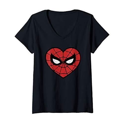 マーベル Marvel スパイダーマン ハート型の顔 半袖Tシャツ Vネック レディース 【Sサイズ...