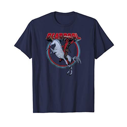 マーベル Marvel デッドプール ユニコーンに乗る 半袖Tシャツ メンズ 【Sサイズ】 ネイビー...