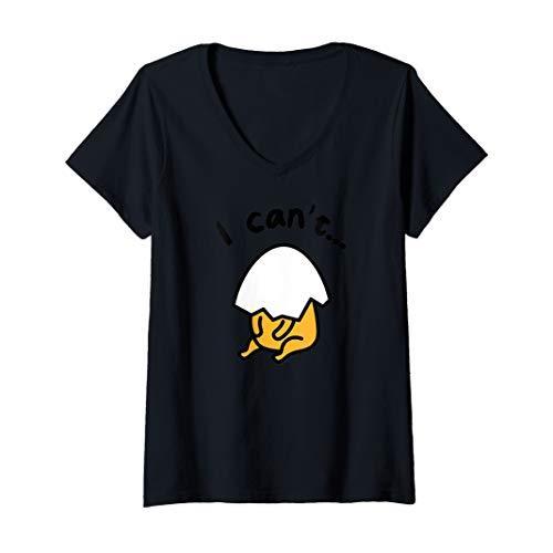ぐでたま 「I Can&apos;t」 できない 半袖Tシャツ Vネック レディース 【Sサイズ】 ブラック ...