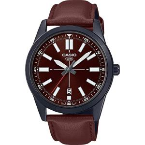 腕時計 カシオ メンズ MTP-VD02BL-5E Casio MTP-VD02BL-5E Men's Black IP Brown Dial Leather Band 3-Hand｜maniacs-shop