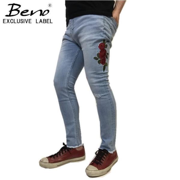 ローズ　薔薇　バラ刺繍　ストレッチ　カットオフデニム　スキニーデニム　スキニージーンズ　スキニーパン...