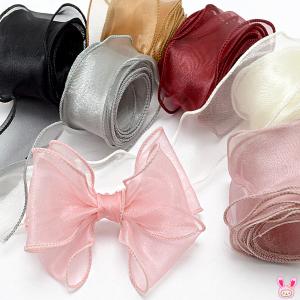 [PE71]　ナイロン糸入りオーガンジーリボン　40mm　50mm　2ｍ