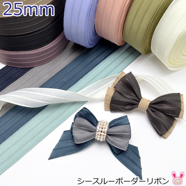 25mm　シースルーボーダーリボン　韓国製　2m　［在庫限り］[SALE価格]