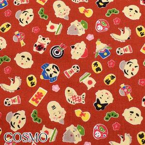 [AB7]　コスモ　七福神と招福小物　B赤　10cm　AP-05810-3　シーティング生地