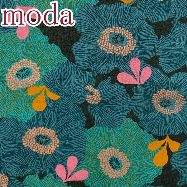 メタリック加工の大きな花柄　15グリーン系　10cm単位　切り売り　Moda　Camellia　RS...