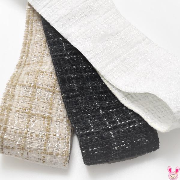 クリアフィルムラメ入りツイードリボン　幅38mm　1ｍ単位　切り売り　(2m以上)