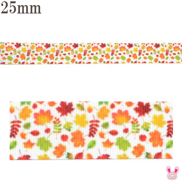 25mm　プリントリボン　秋の紅葉リボン　2m　［在庫限り］