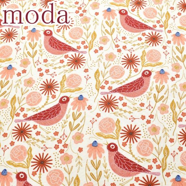Moda　Birdsong　ハード・ソング　揺れる花と小鳥の愛の歌　21レッド系　10cm単位　切り...