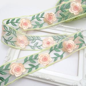 刺繍リボン シースルーピンクの丸いフラワー刺繍...の詳細画像3