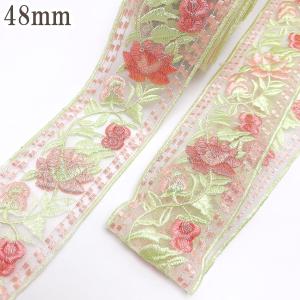 インド刺繍リボン 金とピンクのチェーン風刺繍リボン 幅22mm 1m単位