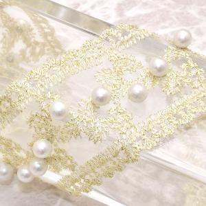 刺繍リボン 上品なパール付き花柄レースの刺繍リ...の詳細画像5