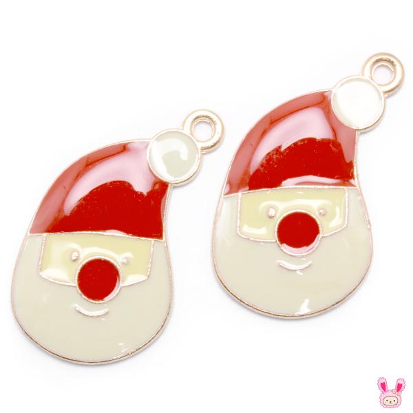 アクセサリーパーツ　クリスマス　もふもふサンタの顔チャーム　2個