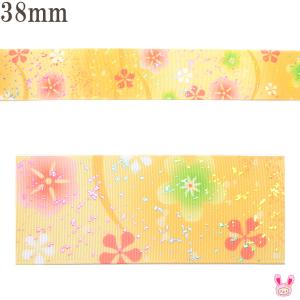 プリントリボン 雪どけ春色桜柄リボン 幅38mm 1m単位 切り売り (2m以上