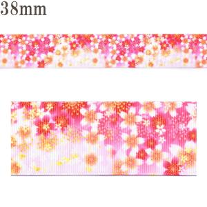 凛桜様オーダーリボン プリントリボン 雪どけ春色桜柄リボン 幅38mm 1m単位 切り売り (2m以上