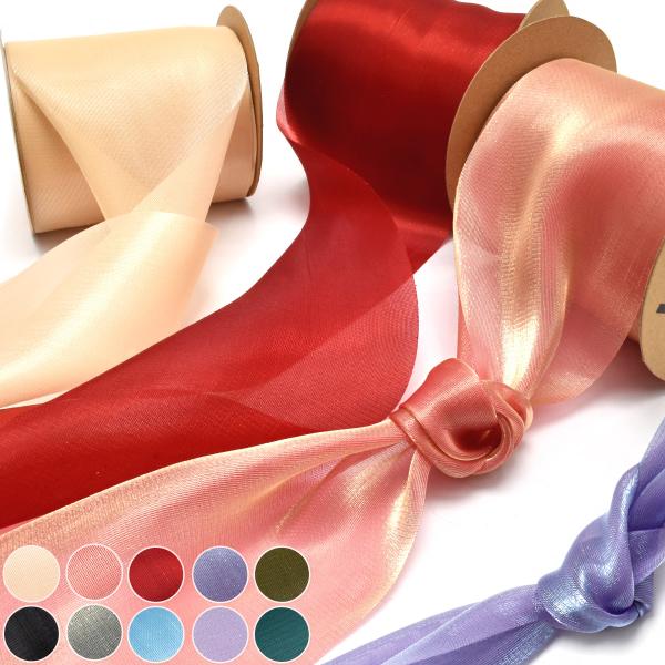 シルク風シャイニングシアーリボン　幅80mm　1m単位　切り売り　(2m以上)