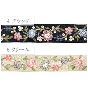 インド刺繍リボン スパンコール付き金の茎の花柄...の詳細画像2